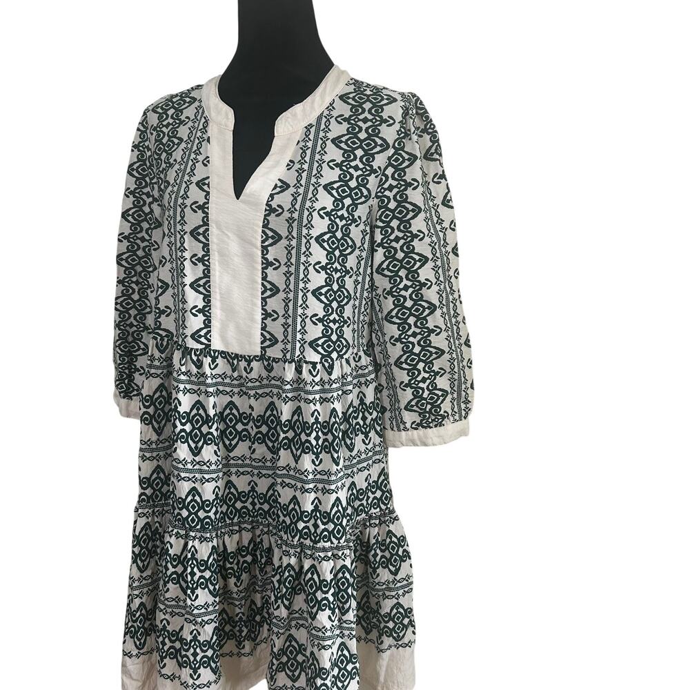 Fig & Flower Dress Boho Cream Green Tiered Knee Length SZ M Anthropologie Derby - Picture 3 of 9